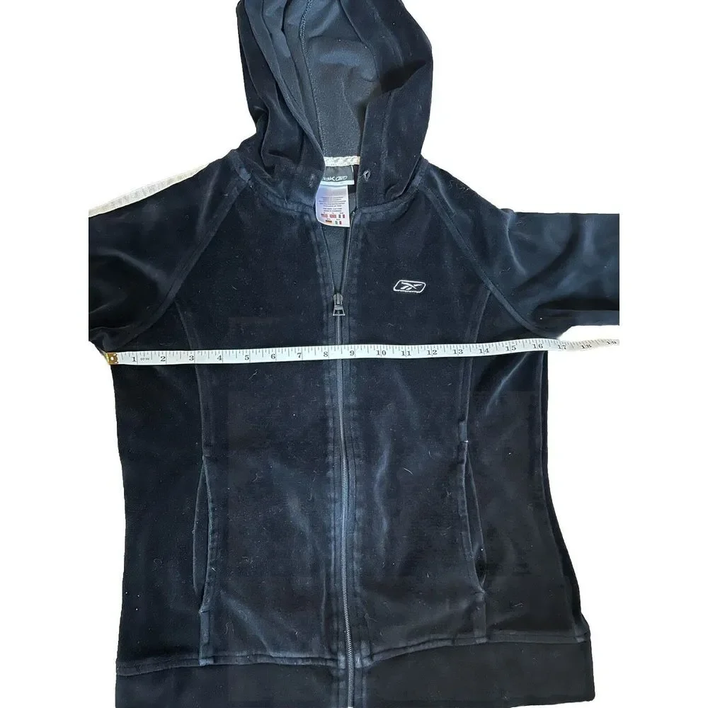 Vintage‎ Reebok Velour Small Logo Embroidered Zip Up Track Y2K Navy Blue